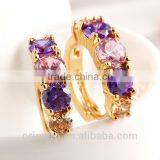 Hot Sell Gold Plated Purple Crystal Jewelry Round Zirconia Design Earrings Chinese thumbnail-3