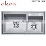 Top Workmanship Double Bowl Handmade Stainless Steel Top Mount Kitchen Sinks thumbnail-2