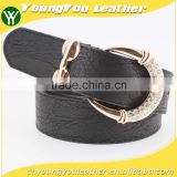 Women's fashion PU Plain leather belt with butterfly Ring & shiny rhinestone buckle