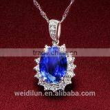 European Style Jewelry Blue Gemstone Pendant 925 Silver Floating Necklace for Wedding thumbnail-3