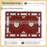 Wool Cotton Made Bright Red Suzani Fabrics Rug thumbnail-1
