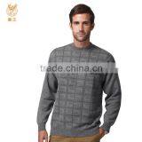 Fancy Round Neck Cashmere Sweater Pullover, Men Latticed Grey Pullover thumbnail-1