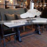 Industrial Rustic Wood Cast Iron Drafting Table Desk , French Architect Drafting Dining Table , thumbnail-4