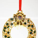 14K Yellow Gold Plated Metal Xmas Ornament With Green Crystal From Swarovski thumbnail-5