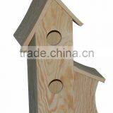 Double Hole Unfinished Wooden Bird House thumbnail-1