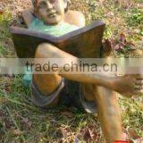 Bronze Lying Boy Statue Reading a Book in Garden thumbnail-1