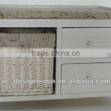 WILLOW/WOODEN BENCH SEATS W/CUSHION, 2 WOODEN DRAWERS & 1 WILLOW STORAGE thumbnail-1
