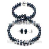 7-7.5mm Black Pearl Beaded Jewelry Necklace and Earrings Set thumbnail-1