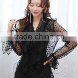 2017 Fashion Mesh Top With Long Sleeve and Ruffle thumbnail-3