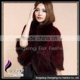 CX-B-M-41C Fashion Wholesale Women Knitted Mink Shawl With Fox Fur Trim thumbnail-4