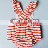 Summer Wear Cotton Clothes Simple Red Stripe Baby Romper For Newborns thumbnail-2