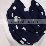 White on Navy Blue Polka Infinity Scarf, Circle Scarf, Loop Scarf, Scarves, Spring - Fall - Winter Fashion thumbnail-4