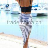 Walson Wholesale Designer Clothing Fashion Women Divided Skirt Stripe Asymmetrical Drop Hem Midi Skirt thumbnail-2