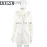 Standing Collar White Super Soft Plush Sherpa Fleece Zipper Bathrobe With Pompom thumbnail-1