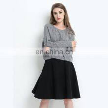Women Crew Neck Cable Knit Plus Size Gray Pullover Cashmere Wool Thick Sweater thumbnail-3