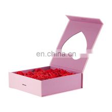 Rigid box with heart shape clear window for flowers packaging custom color flip box with magnetic bouquet packing with logo