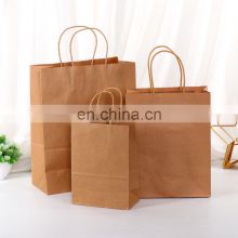 Custom restaurant food delivery take out packaging bag design your own logo flat handle takeaway carry brown kraft paper bag
