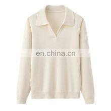 Wholesale 100% Pure Cashmere Pullover Knit Sweater British Style Casual Winter Fashion With Turn-Down Collar and Front Logo thumbnail-1
