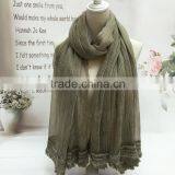 High Grade Large Long Solid Plaini Eyelash Lace Brim 100% Real Silk Scarves for Women thumbnail-4