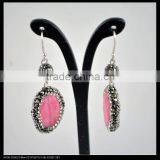 LFD-046E Wholesale Pave Rhinestone Pink Agate Stone Charms Dangle Earrings Jewelry Making thumbnail-2