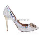 Guangzhou Leather Dress Shoes Lady Crystal Fashion High Heels Quality Heels Production With Metal Gold Heel thumbnail-1