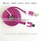 New Style Micro Dual Color Flat Cable Micro Usb Cable 1 Meter Length New Arriver