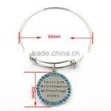 Extendible Wire Bracelet With Pave Circle Inspirational Engraved Disc thumbnail-3