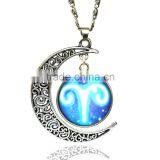 Glass Gemstone Zodiac Sign Pendant Chain Necklace Womens Jewelry thumbnail-5