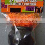 37 PlasticHalloween Pumpkin Toothpicks in Witches Cauldron thumbnail-1