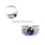 Fashion ring, Alloy ring,CZ stone +Glass ring purple color PD plating