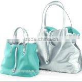 Silver or Champane color double two sides use functional shinny metal pu material beach bag