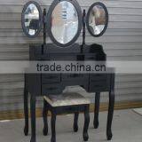 Elegant Black Dressing Table With Stool, 7 Drawers and 1 Oval Mirror thumbnail-1