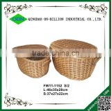 Natural oval handmade storage wicker box with lid