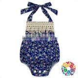 Wholesale Cotton Bubble Romper Summer Beach Floral Halter Ruffle Kids Boutique Bubble Rompers thumbnail-5