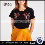 MGOO 2017 Summer Latest Design Women Short Sleeve T-Shirts Black T Shirt Embroidered With Flora thumbnail-1