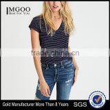 MGOO Factory Supplied Deep V Neck Curved Hems T Shirts Women Stripe Sublimation Printing T Shirt thumbnail-1