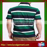 Custom 100% Cotton Dark Green Stripe Polo Neck Short Sleeve With 1/4 Collar Open thumbnail-2