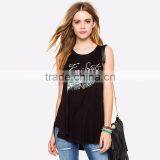 2016 Wholesale Fashion New Style Sleeveless Black Printing Tank Top for Ladies thumbnail-1