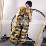 Top Luxury Real Fox Fur Vest For Women Whole Skin Winter Thick Stripe Natural Mixed Color Fox Fur Waistcoat Plus Size thumbnail-1