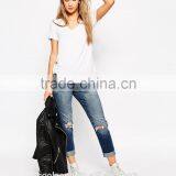Relaxed Fit V-neck Soft-touch Blank T-shirt Knitted Women t Shirt thumbnail-5