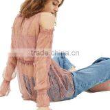 2017 OEM Spring Romantic Pink Lace Frill Strapless Women's Blouses thumbnail-4