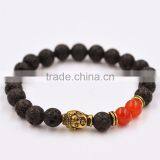Black Lava Rock With Clear Ball Beads Bracelet Buddha Head Bracelet thumbnail-1