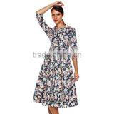 Autumn Winter 2016 3/4 Sleeve Women Fashion Elegant Vintage Rockabilly Floral Swing Party Dresses 1950s Style thumbnail-4