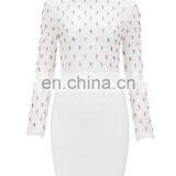 Women's Elegant Long Sleeve High Neck Studded Bandage Party Dresses thumbnail-2