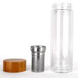Double Wall Eco Pyrex Borosilicate Glass Tea Filter Infuser Drinking Water Bottle With Top Bamboo Lid thumbnail-3