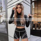 Hot Wholesale Ladies High Collar Zipper Sexy Skinny Fit Short Long Sleeve Crop Top thumbnail-3