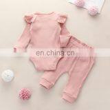 Newborn Infant Baby Ribbed Bodysuit Outfit Girl Boy Long Sleeve Two-Pieces Outfits Spring Autumn Romper Pant Clothing Set thumbnail-5