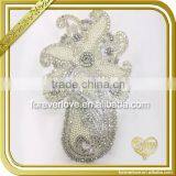 Embroidered Bridal Fabric Pearl Beads Flower Applique With Rhinestone FHA-048 thumbnail-1