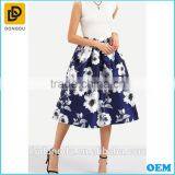 High Fashion Satin Blue Print Umbrella Skirt For Ladies Ballet Tutu High Waist Skirts thumbnail-4