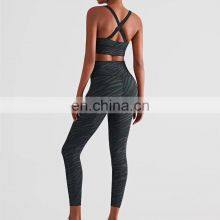 Custom Logo Adjustable Shoulder Strap Yoga Bra Match High Waist Leggings Print Set Women Workout Sports Gym Outfit Clothing thumbnail-2